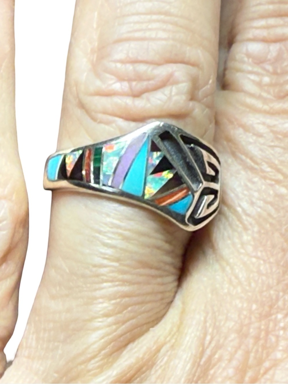 Sterling Silver Inlay Multi-Color Women’s Ring - Picture 3 of 11